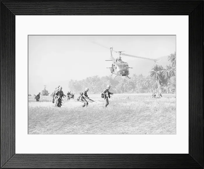Framed Print : Soldiers Running Underneath Incoming Helicopter Framed Print : Soldiers Running Underneath Incoming Helicopter