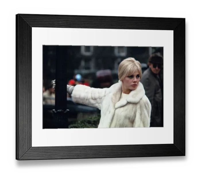 Framed Print : Actress Britt Ekland Wearing White Fur Coat and Pointing Framed Print : Actress Britt Ekland Wearing White Fur Coat and Pointing