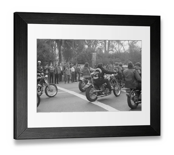 Framed Print : Hell's Angels Driving Through Street Framed Print : Hell's Angels Driving Through Street