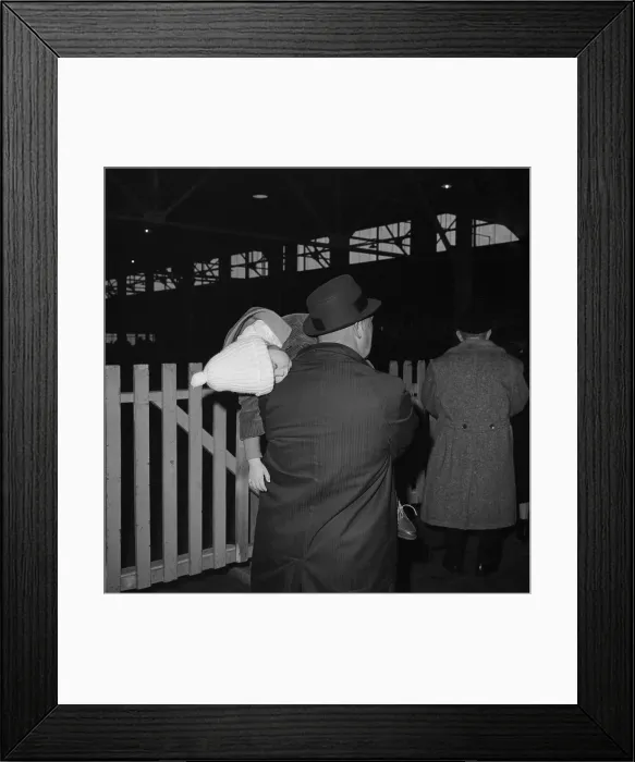 Framed Print : Girl And Father Await Grandmother's Arrival Framed Print : Girl And Father Await Grandmother's Arrival