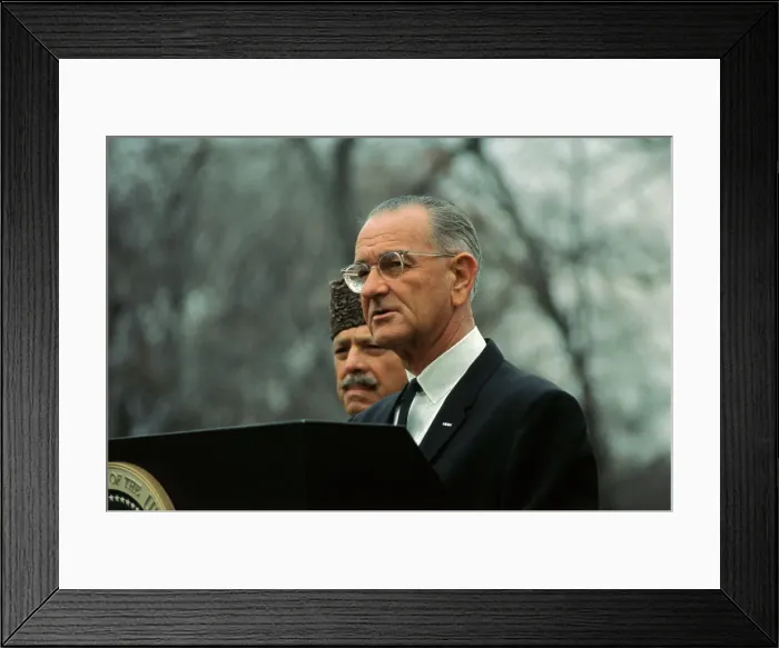 Framed Print : Lyndon Johnson with Ayub Khan Standing Behind Him Framed Print : Lyndon Johnson with Ayub Khan Standing Behind Him