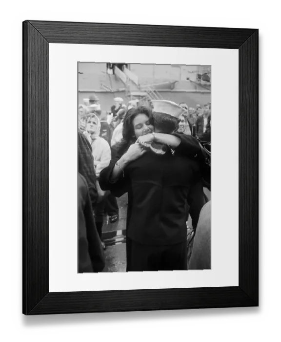Framed Print : Sailor Hugging Wife During Homecoming Framed Print : Sailor Hugging Wife During Homecoming