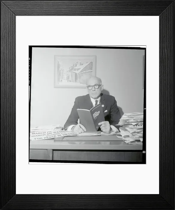 Framed Print : Dr. Benjamin Spock on the Phone Framed Print : Dr. Benjamin Spock on the Phone
