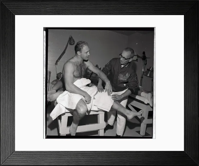 Framed Print : Trainer Attending to Bobby Hull Framed Print : Trainer Attending to Bobby Hull