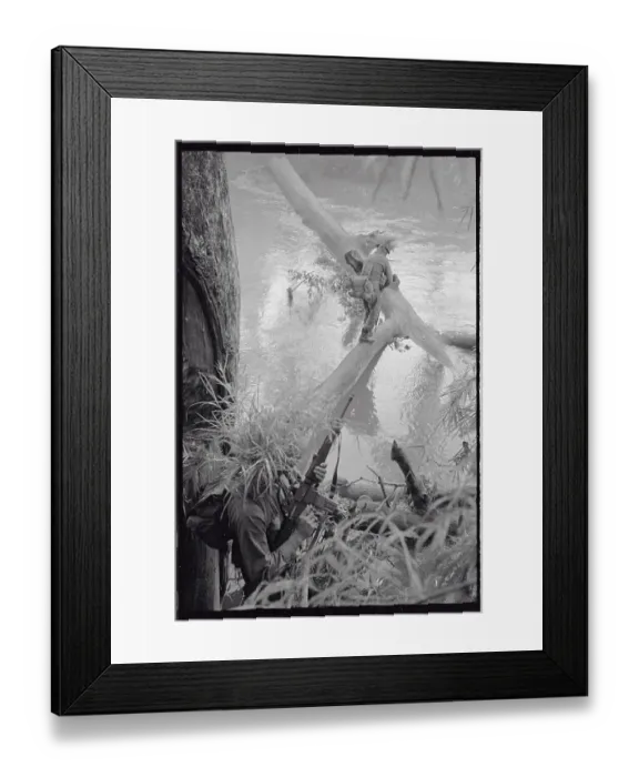 Framed Print : Soldier Crossing Stream on Fallen Tree