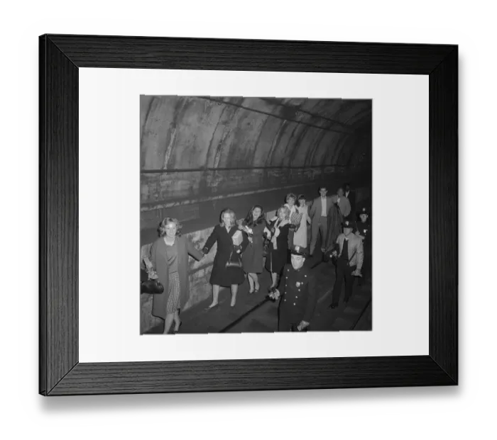 Framed Print : Policemen Leading Subway Passengers to Safety Framed Print : Policemen Leading Subway Passengers to Safety