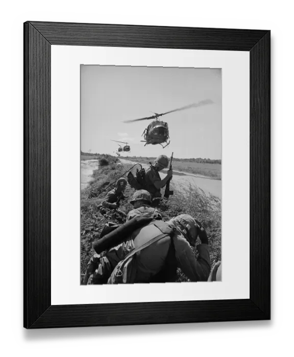 Framed Print : Bell UH-1 Hueys Flying Toward Infantry Framed Print : Bell UH-1 Hueys Flying Toward Infantry