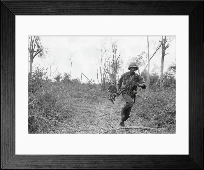 Framed Print : Soldiers Running Through Area Framed Print : Soldiers Running Through Area
