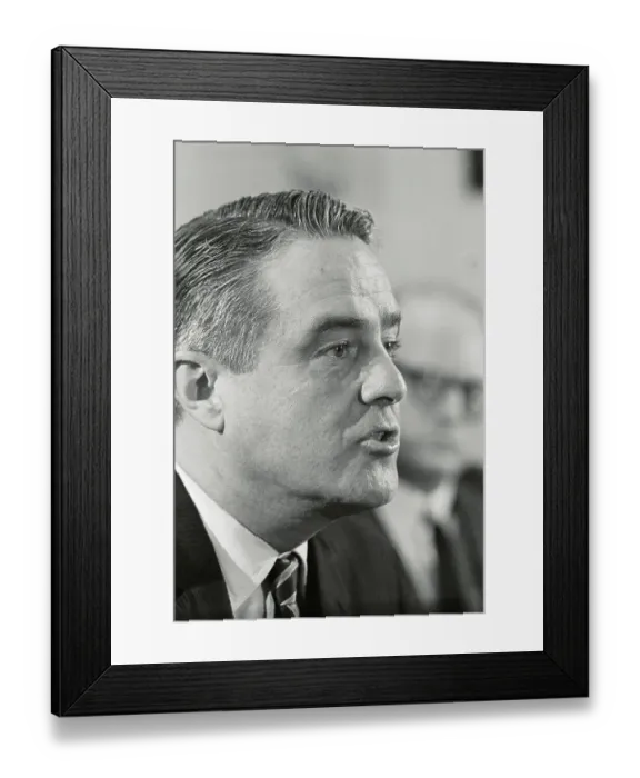 Framed Print : Profile of Sargent Shriver Refuting Charges of Mismanagement