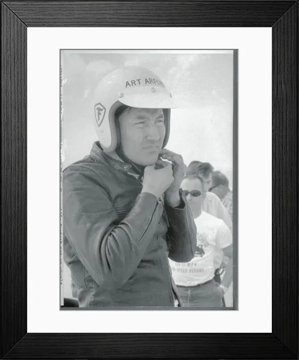 Framed Print : Art Arfons Buckling His Head Gear Framed Print : Art Arfons Buckling His Head Gear