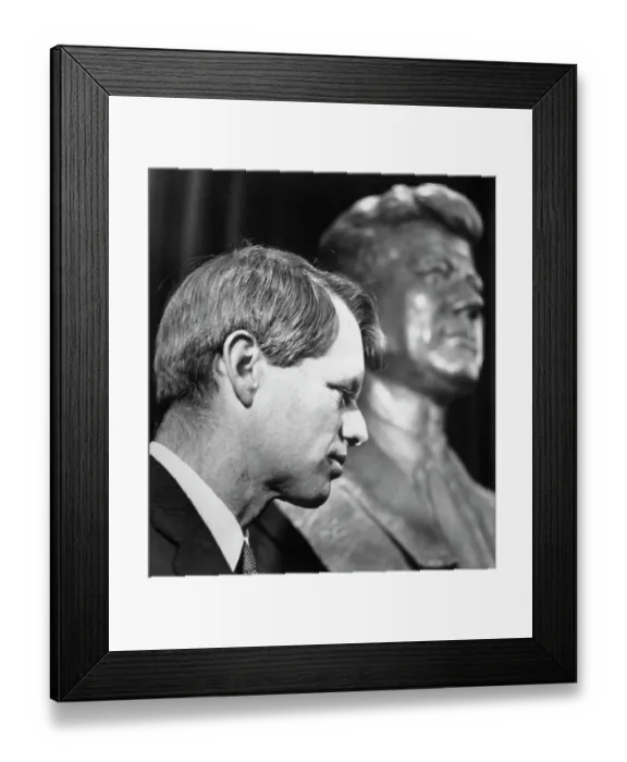 Framed Print : Profile of Robert F. Kennedy Next to Bust of John F. Kennedy Framed Print : Profile of Robert F. Kennedy Next to Bust of John F. Kennedy