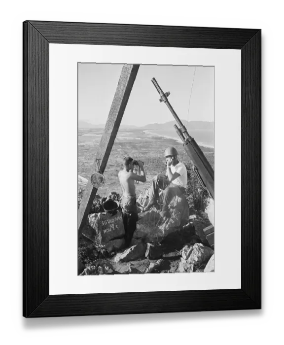 Framed Print : Lookout Soldiers Scan Area W / Binoculars Framed Print : Lookout Soldiers Scan Area W / Binoculars