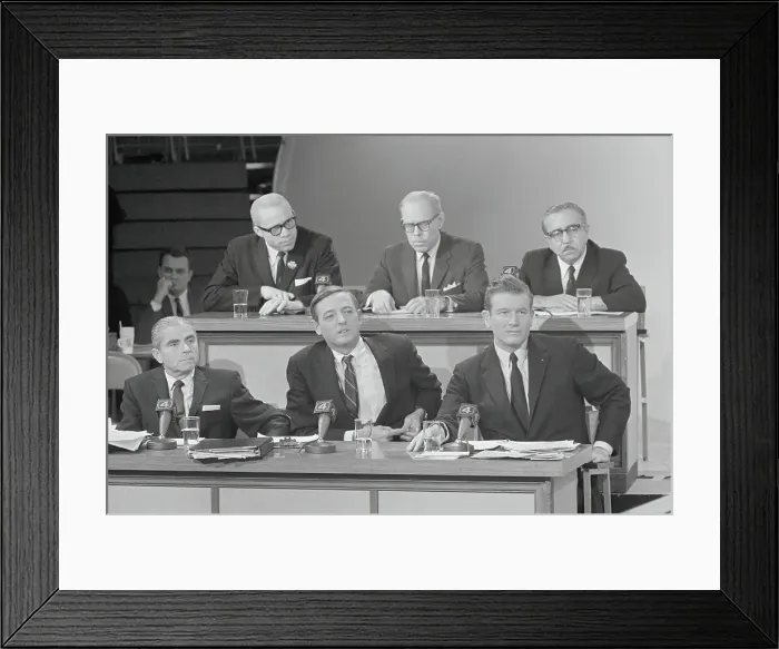 Framed Print : Mayoral Candidates Sitting on Television Set Framed Print : Mayoral Candidates Sitting on Television Set