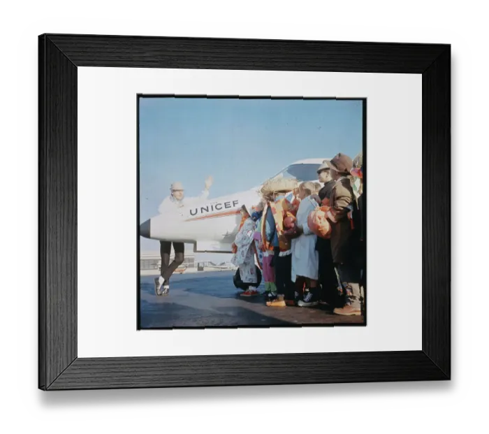 Framed Print : Danny Kaye Waving to Children in Costumes Framed Print : Danny Kaye Waving to Children in Costumes