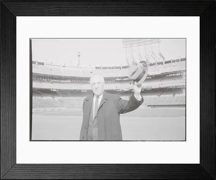 Framed Print : Ford Frick Waving Farewell with His Hat