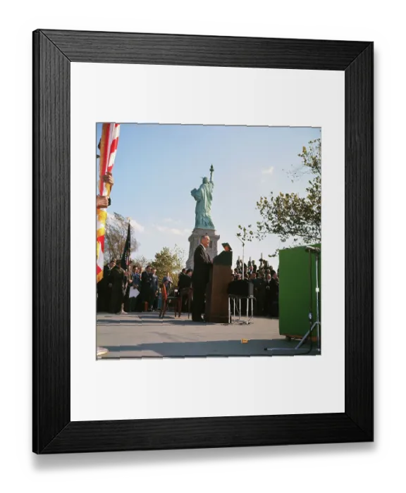 Framed Print : Lyndon Johnson Addressing Crowd on Liberty Island Framed Print : Lyndon Johnson Addressing Crowd on Liberty Island