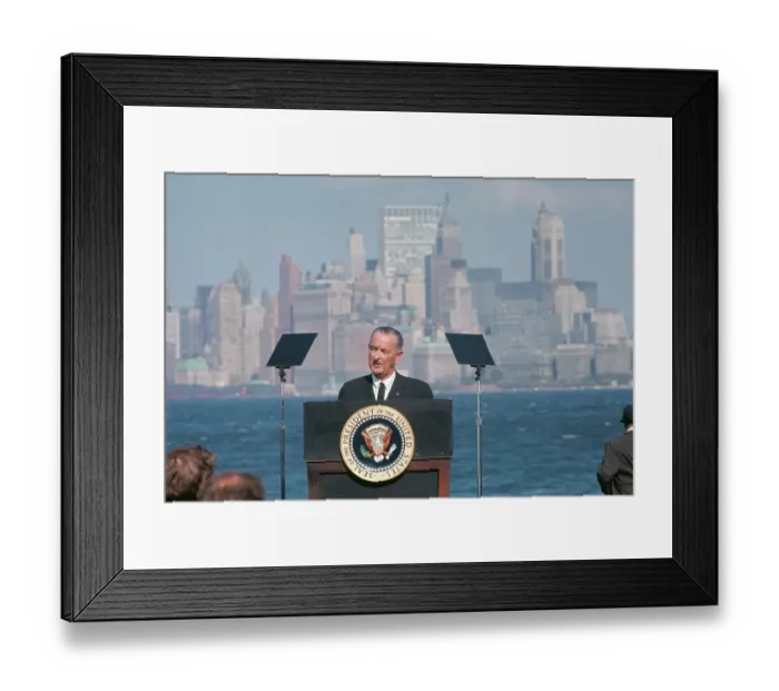 Framed Print : Lyndon Johnson During Ceremony on Liberty Island Framed Print : Lyndon Johnson During Ceremony on Liberty Island
