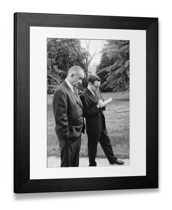 Framed Print : President Johnson Talking to Press Secretary Framed Print : President Johnson Talking to Press Secretary