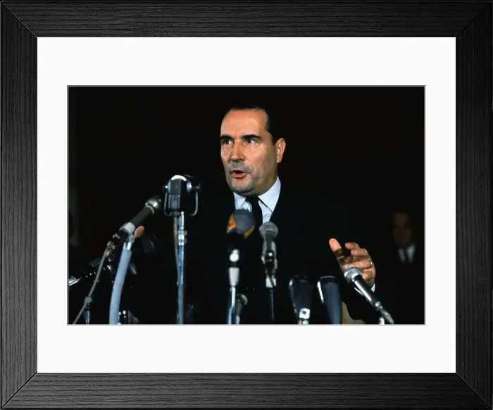 Framed Print : Francois Mitterrand Speaking at Press Conference