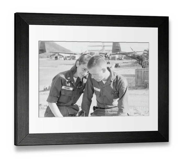 Framed Print : Young Military Couple Sitting Together Framed Print : Young Military Couple Sitting Together
