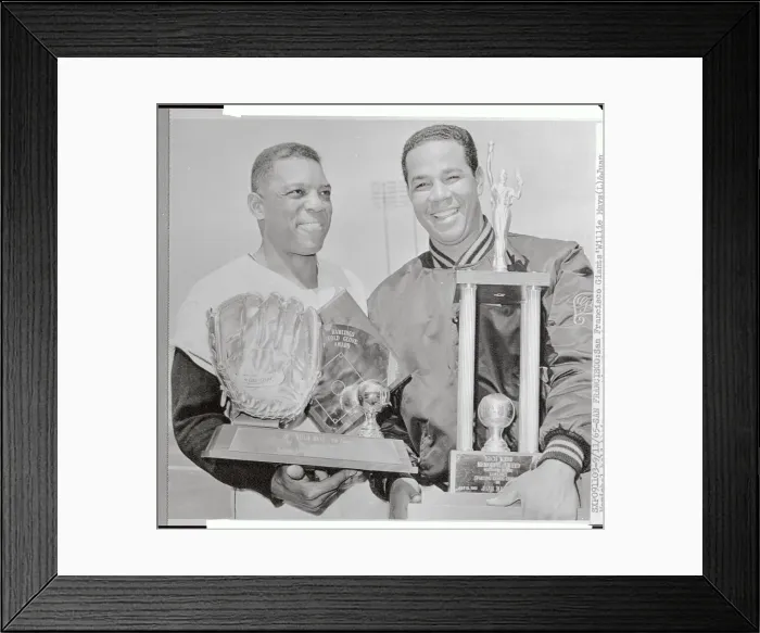 Framed Print : Willie Mays and Juan Marichal Holding Trophies Framed Print : Willie Mays and Juan Marichal Holding Trophies