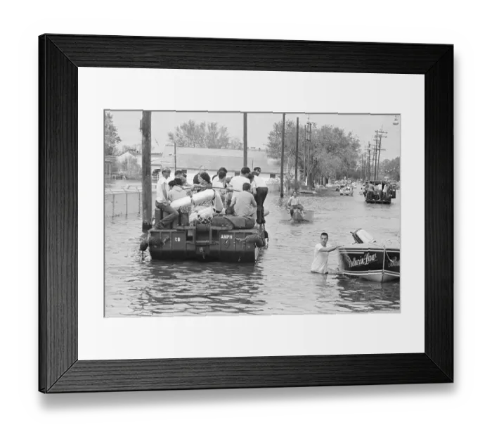 Framed Print : Boats Evacuating Flooded Streets Framed Print : Boats Evacuating Flooded Streets