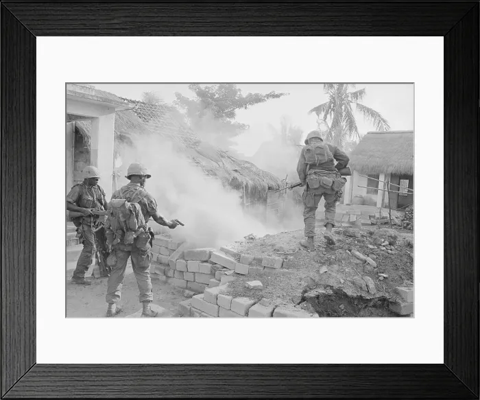 Framed Print : Soldiers Firing Into Smoking Hut Framed Print : Soldiers Firing Into Smoking Hut