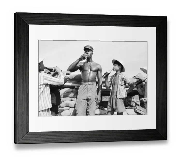Framed Print : Soldier Drinks Coke With Kids In Nam