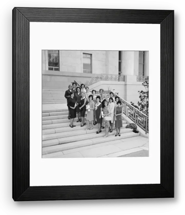 Framed Print : Group of Flight Attendants Pose on Steps Framed Print : Group of Flight Attendants Pose on Steps