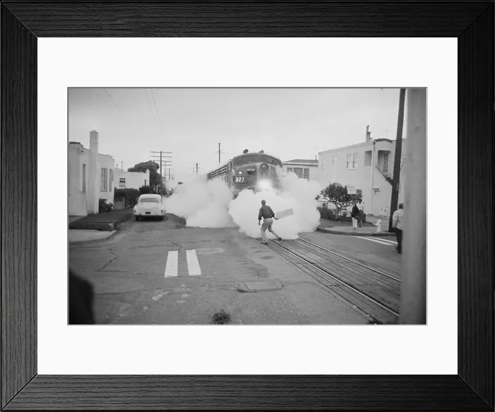 Framed Print : Vietnam War Protester Dodging Train Framed Print : Vietnam War Protester Dodging Train