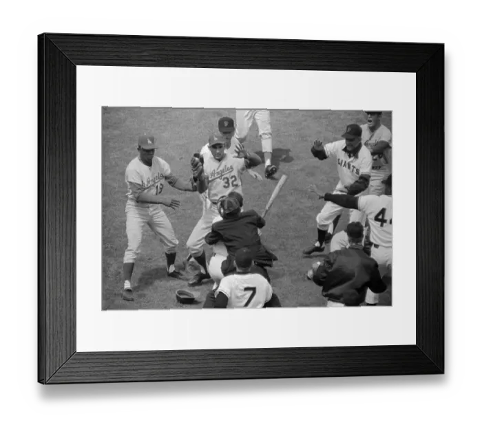 Framed Print : Umpire Holding Back Player Charging Pitcher with a Bat Framed Print : Umpire Holding Back Player Charging Pitcher with a Bat