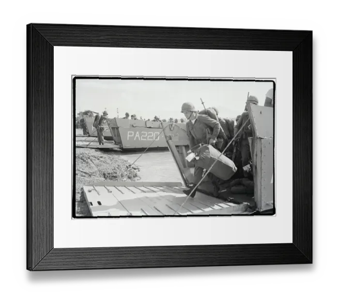 Framed Print : American Soldier Disembarking On Beach Framed Print : American Soldier Disembarking On Beach