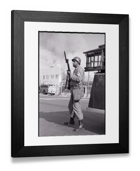 Framed Print : National Guardsman Standing Watch During Riot Framed Print : National Guardsman Standing Watch During Riot