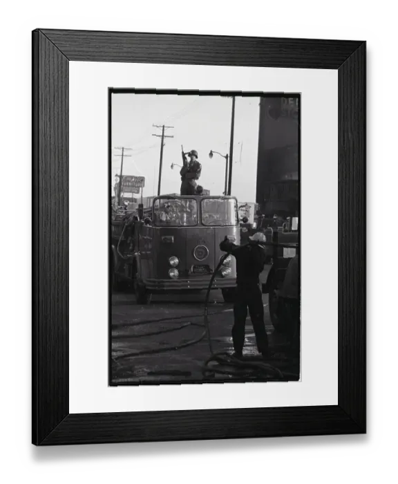 Framed Print : Nat'L Guardsman Standing On Fire Truck Framed Print : Nat'L Guardsman Standing On Fire Truck