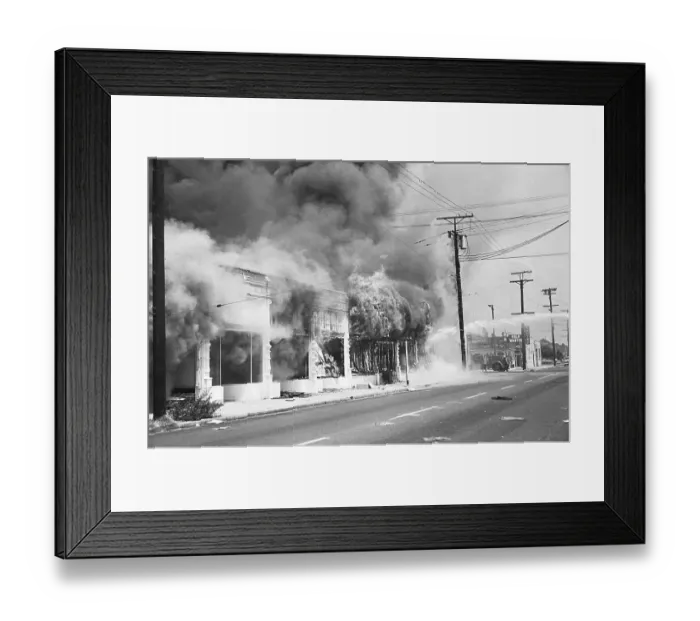 Framed Print : Building On Fire After Riot, Los Angeles Framed Print : Building On Fire After Riot, Los Angeles