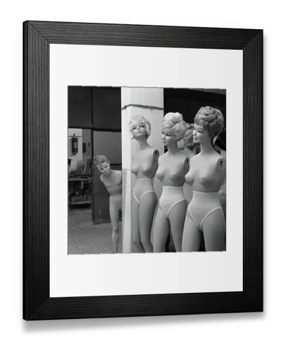 Framed Print : Peeping Tom and Female Mannequins Framed Print : Peeping Tom and Female Mannequins