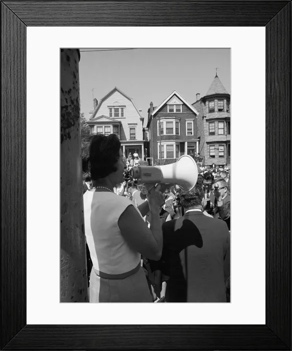 Framed Print : Lady Bird Johson Using Bullhorn Framed Print : Lady Bird Johson Using Bullhorn