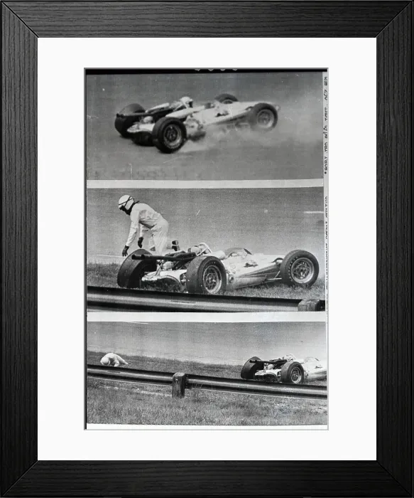 Framed Print : A.J. Foyt Jumping out of Burning Car