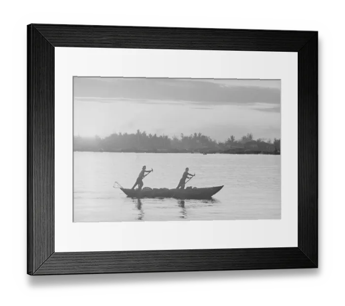 Framed Print : Fishermen Paddling Boat Framed Print : Fishermen Paddling Boat