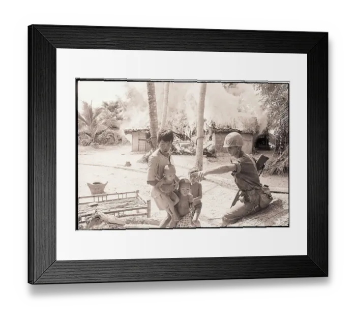 Framed Print : Marine Directs Viet Cong People from Burning Home Framed Print : Marine Directs Viet Cong People from Burning Home