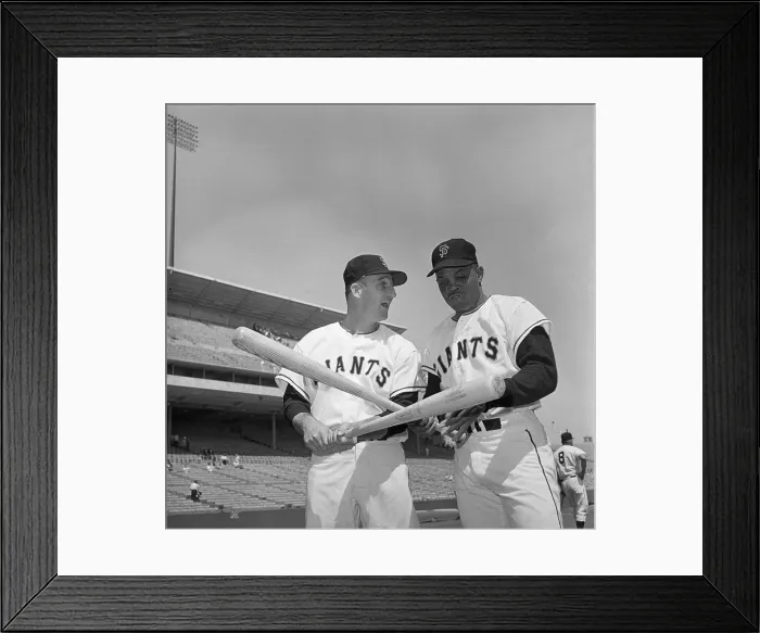 Framed Print : Willie Mays and Warren Spahn Holding Baseball Bats Framed Print : Willie Mays and Warren Spahn Holding Baseball Bats