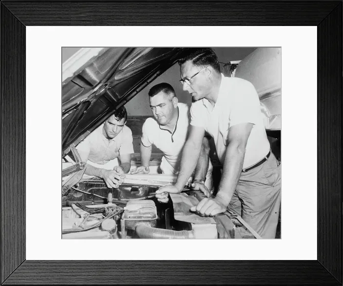 Framed Print : Mechanics Inspecting Car of NASCAR Driver Junior Johnson Framed Print : Mechanics Inspecting Car of NASCAR Driver Junior Johnson