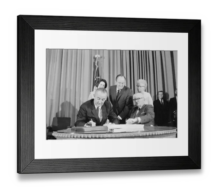 Framed Print : President Lyndon B. Johnson Signing Medical Bill Framed Print : President Lyndon B. Johnson Signing Medical Bill