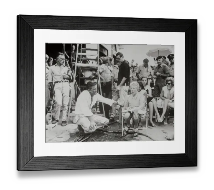 Framed Print : Kirk Douglas Rehearsing with His young Son on Movie Set Framed Print : Kirk Douglas Rehearsing with His young Son on Movie Set