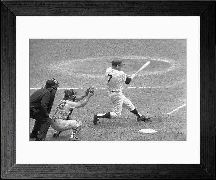 Framed Print : Mickey Mantle Batting in Yankees Versus Washington at Yankee Stadium Framed Print : Mickey Mantle Batting in Yankees Versus Washington at Yankee Stadium