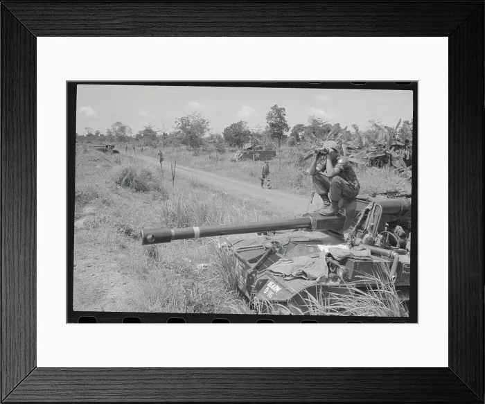 Framed Print : Soldier Looking through Binoculars