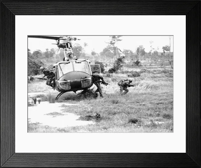 Framed Print : US Troops Jumping off Helicopter and into Battle Framed Print : US Troops Jumping off Helicopter and into Battle
