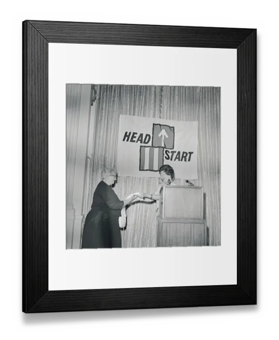 Framed Print : Lady Bird Johnson beneath Sign Framed Print : Lady Bird Johnson beneath Sign