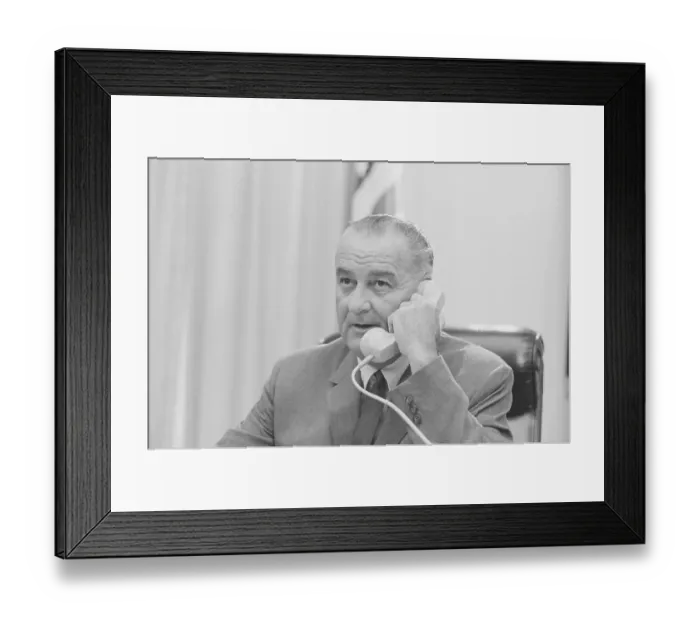 Framed Print : President Johnson Using Telephone Framed Print : President Johnson Using Telephone