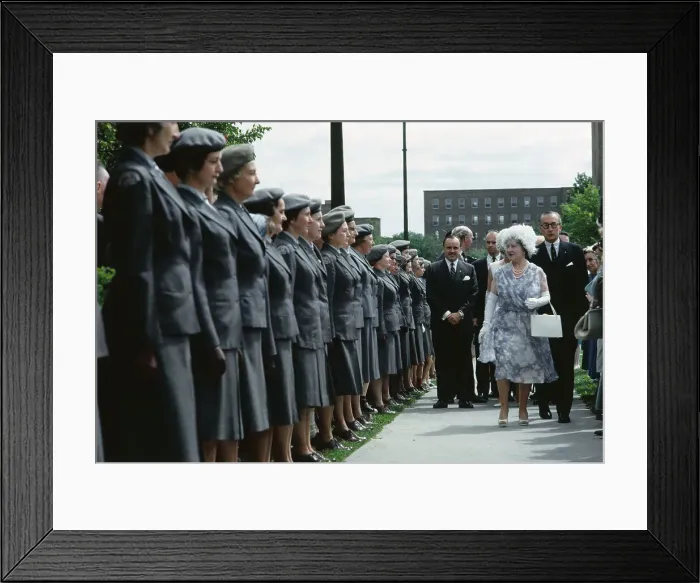 Framed Print : Queen Mother Elizabeth Inspecting Workers Framed Print : Queen Mother Elizabeth Inspecting Workers